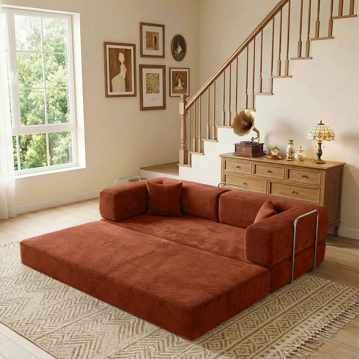 YQzyphyna Corduroy Futon Sofa Bed 4 In 1 Convertible Loveseat