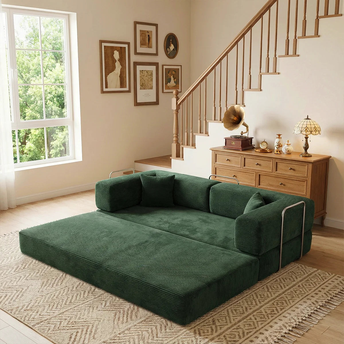 YQzyphyna Corduroy Futon Sofa Bed 4 In 1 Convertible Loveseat