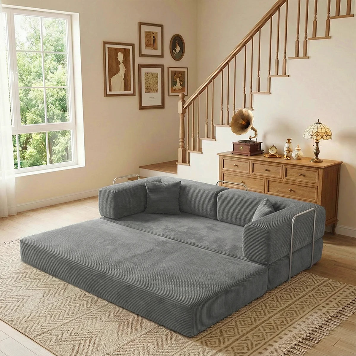 YQzyphyna Corduroy Futon Sofa Bed 4 In 1 Convertible Loveseat