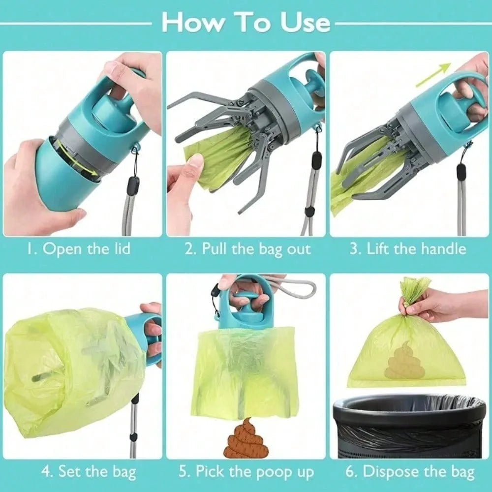 Portable Dog Pooper Scooper No Touch Claw With Waste Bag Holder