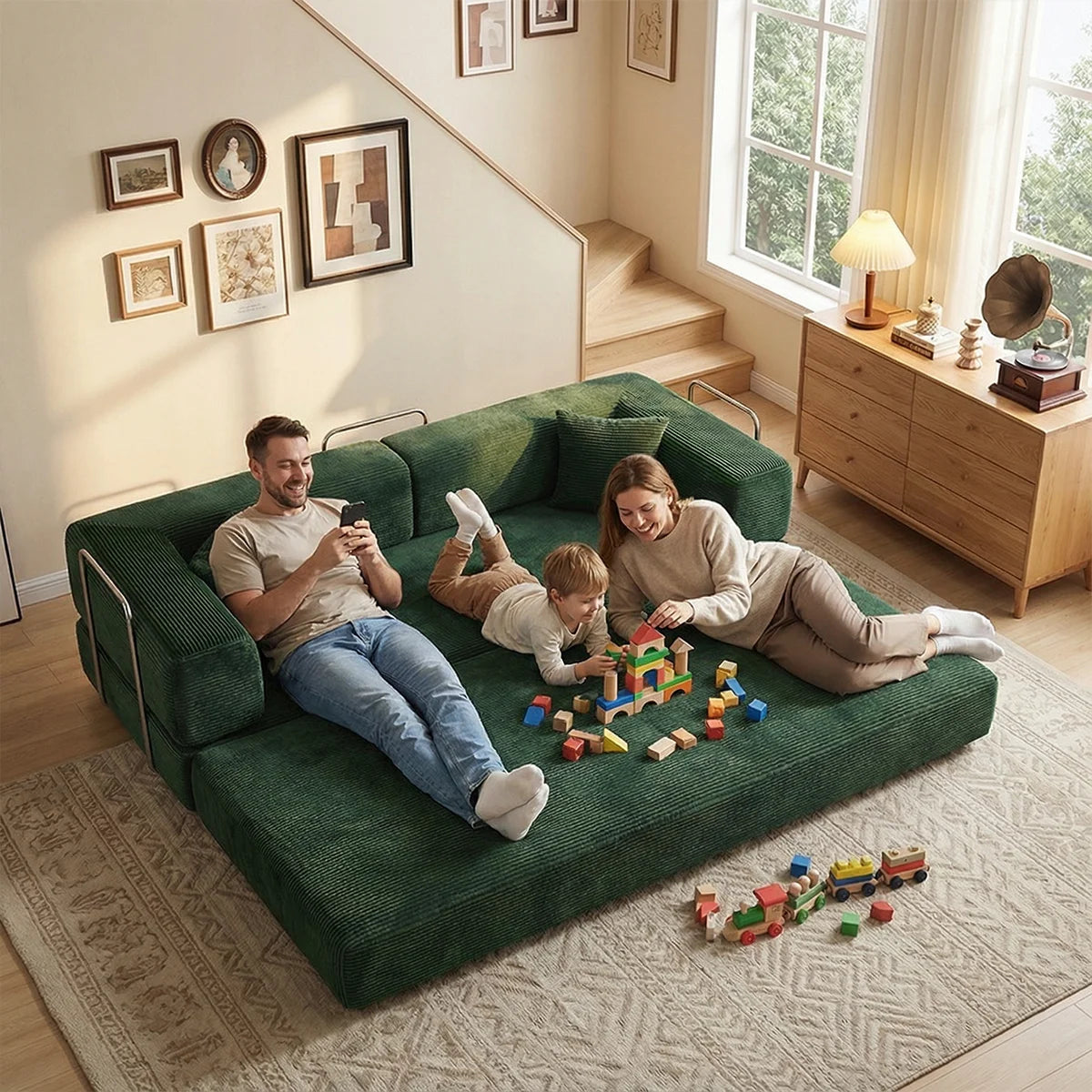 YQzyphyna Corduroy Futon Sofa Bed 4 In 1 Convertible Loveseat