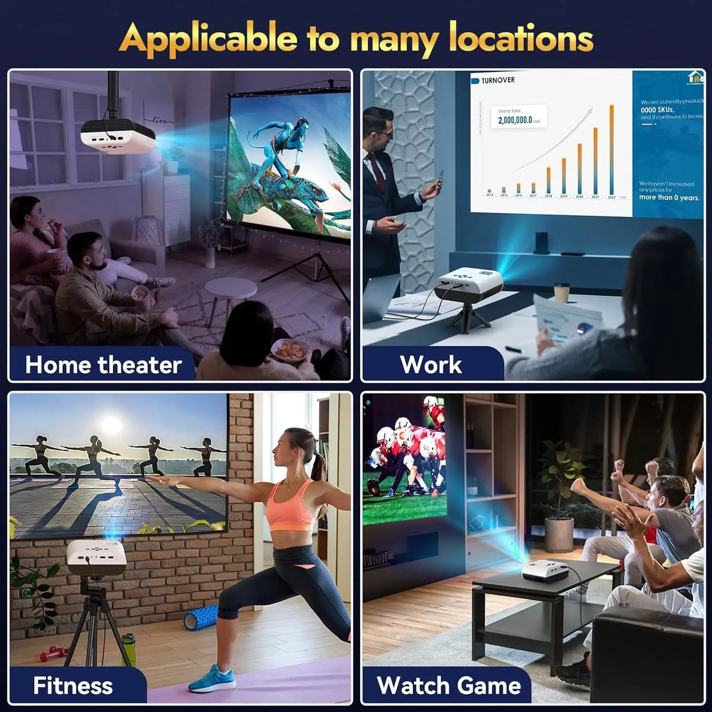 1080P Full HD Portable Projector With Screen and Bluetooth