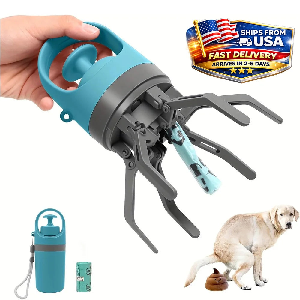 Portable Dog Pooper Scooper No Touch Claw With Waste Bag Holder