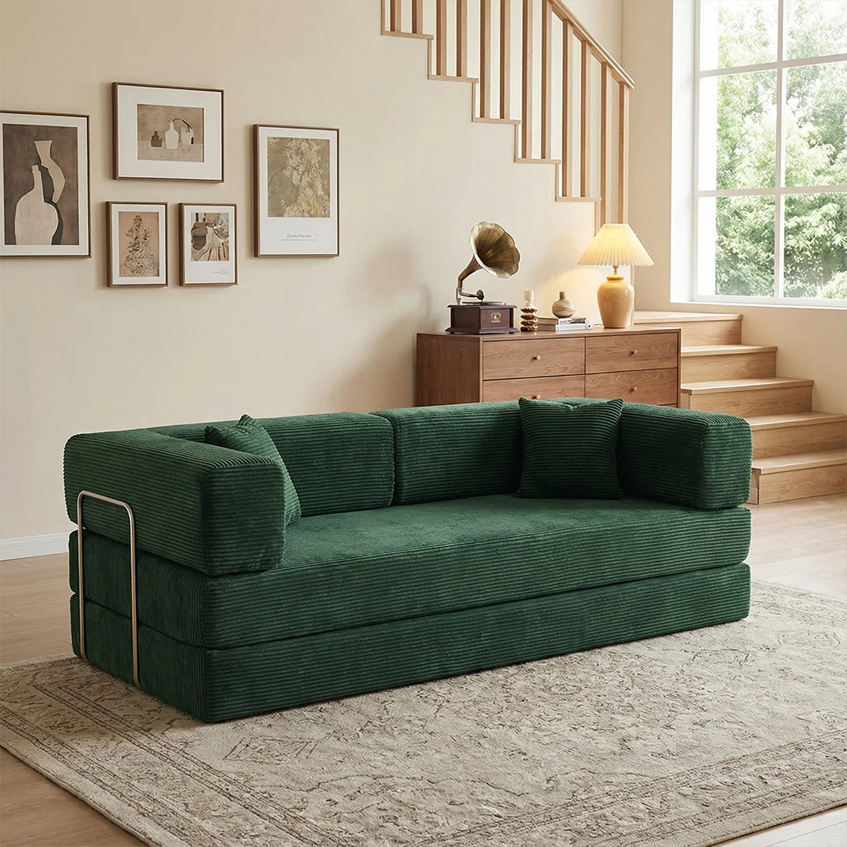 YQzyphyna Corduroy Futon Sofa Bed 4 In 1 Convertible Loveseat