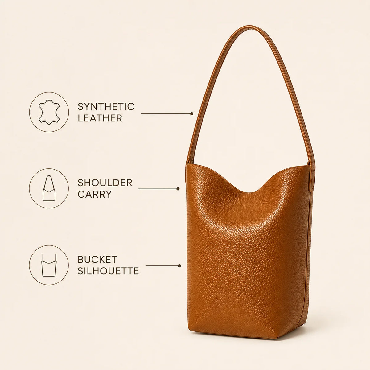 Classic PU Leather Bucket Shoulder Bag for Women Daily Use