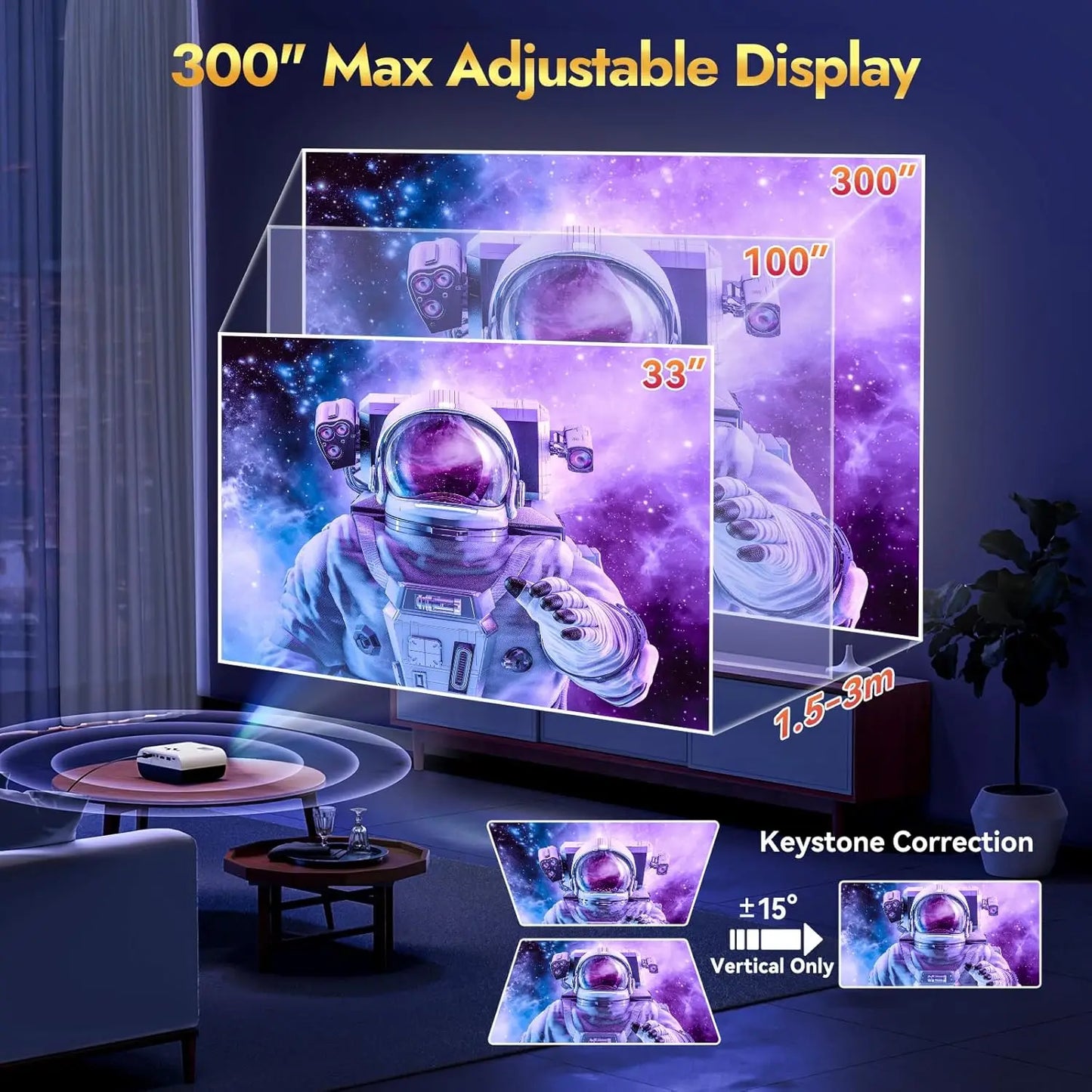 1080P Full HD Portable Projector With Screen and Bluetooth