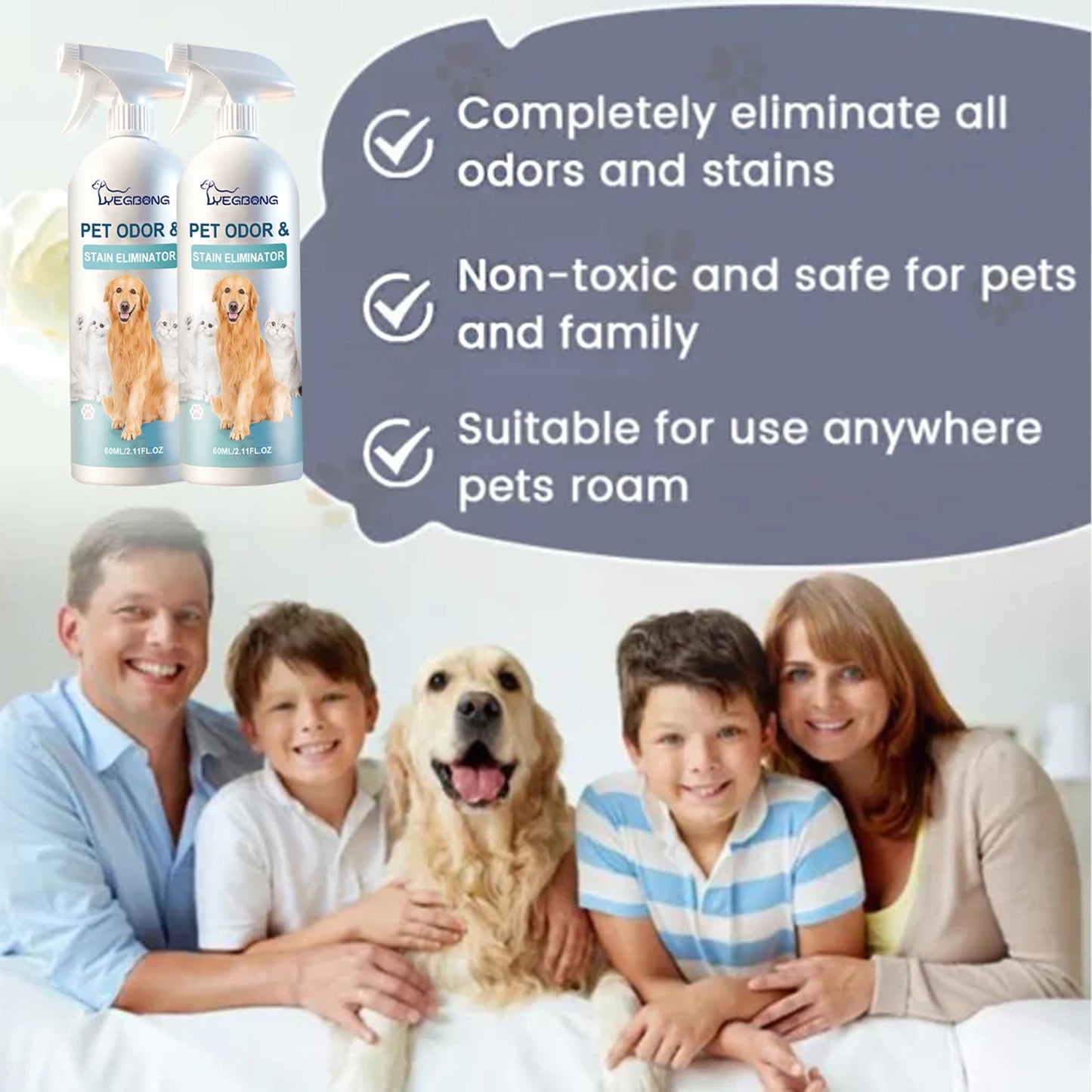 YEGBONG Dog Deodorant Spray Odor Control Nonirritating Mist