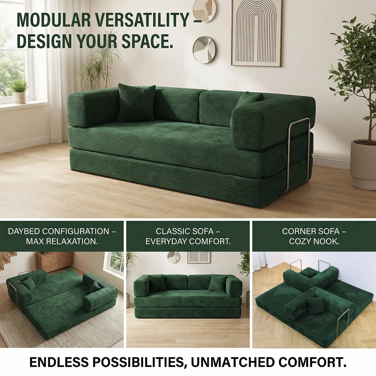 YQzyphyna Corduroy Futon Sofa Bed 4 In 1 Convertible Loveseat