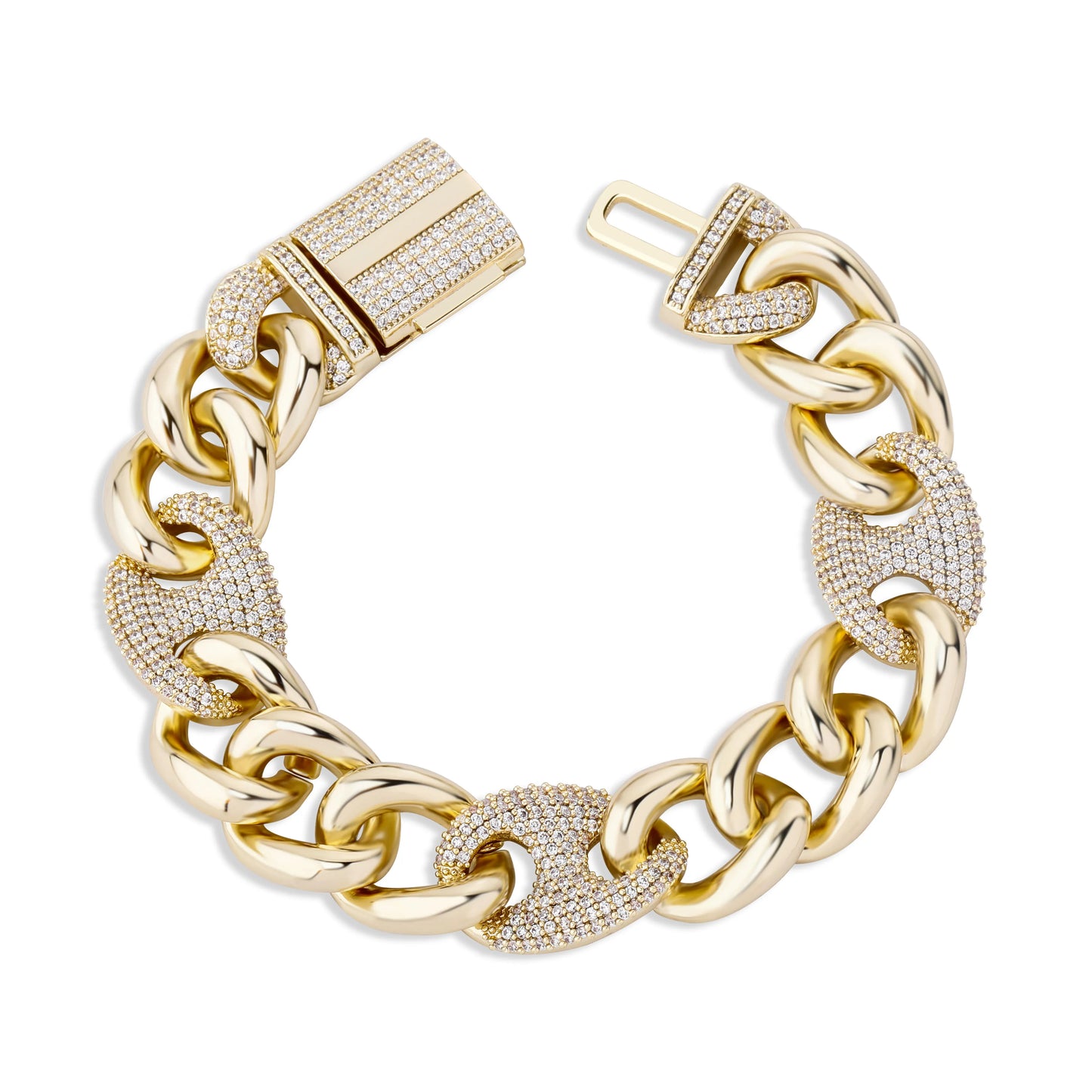 TOPGRILLZ Box Buckle Miami Cuban Chain Iced Out Cubic Zirconia Hip Hop Bracelet