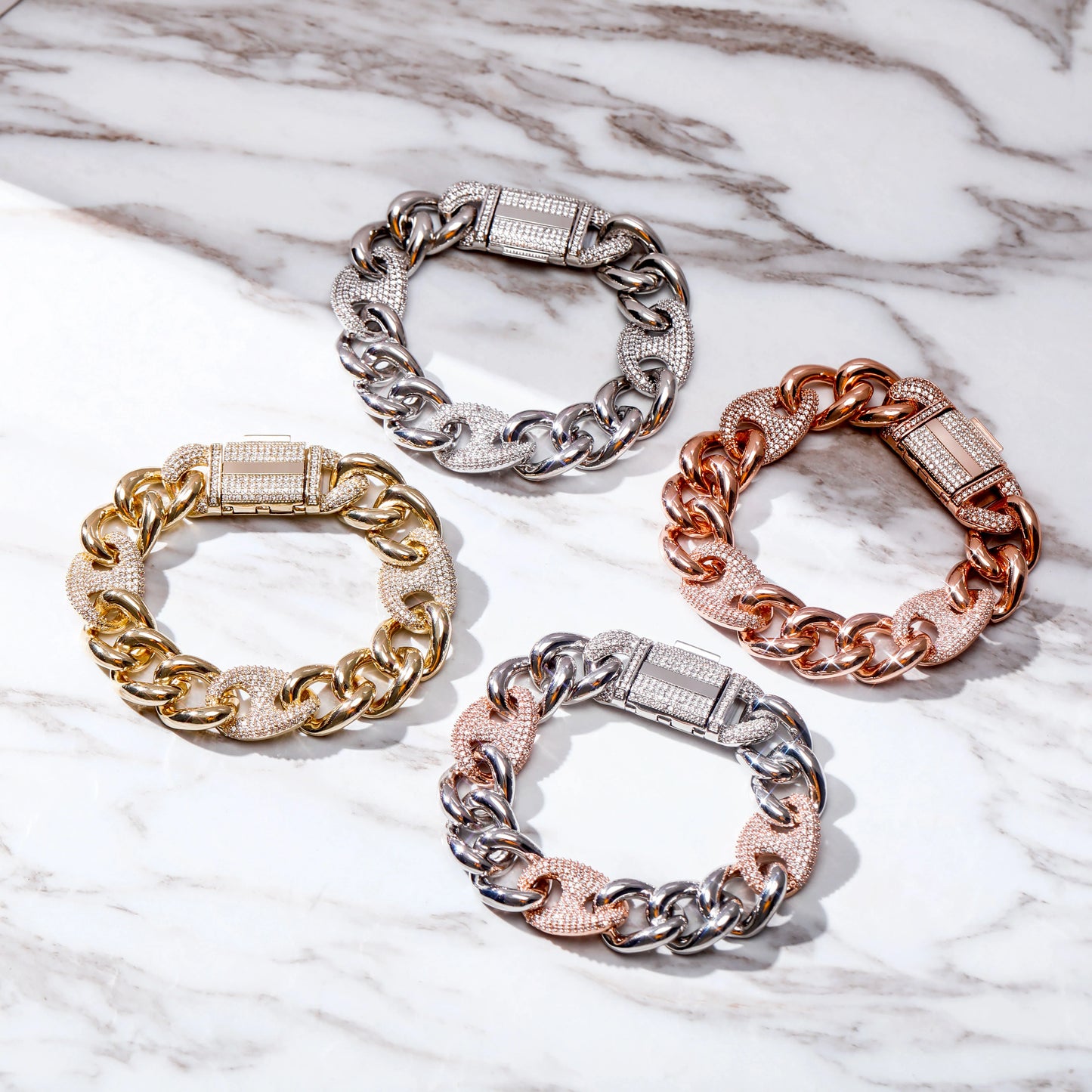 TOPGRILLZ Box Buckle Miami Cuban Chain Iced Out Cubic Zirconia Hip Hop Bracelet