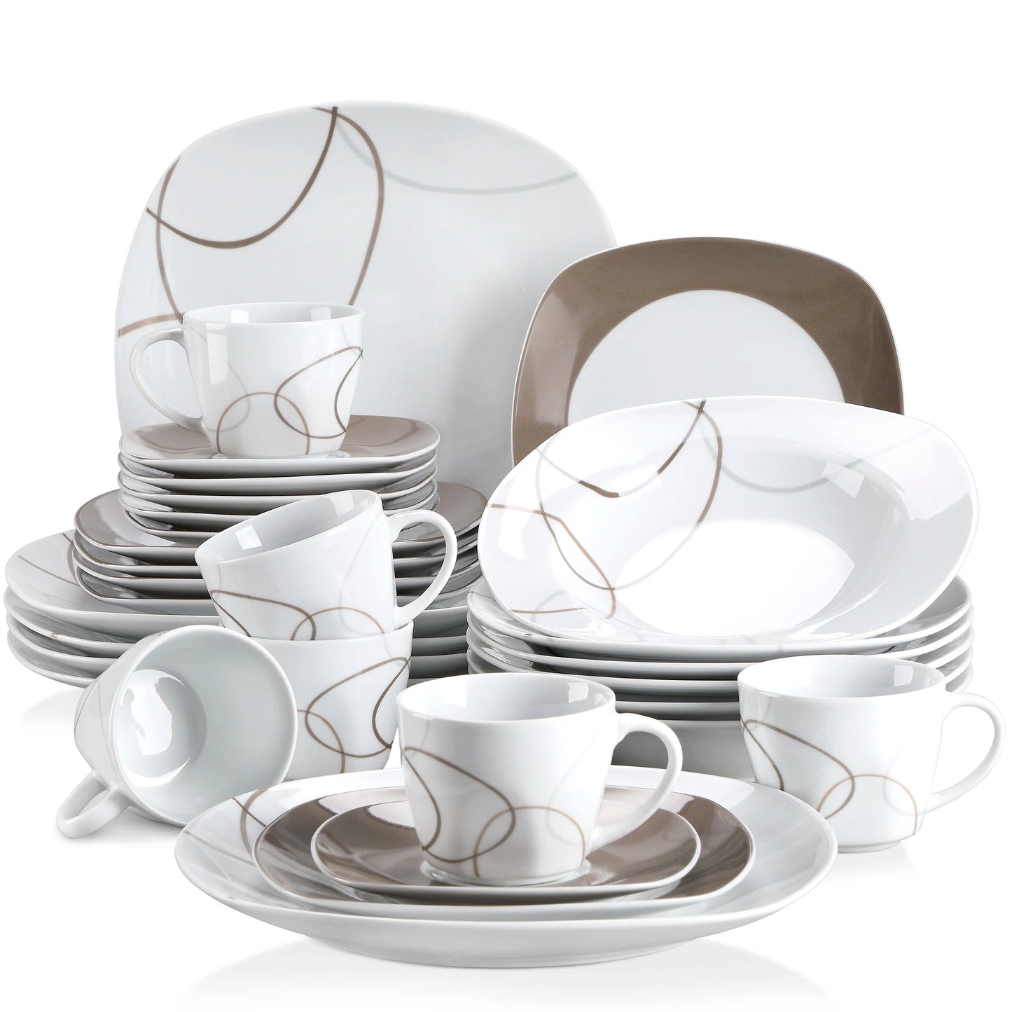 MALACASA Porcelain Dinnerware Set For Six With Plates Cups Saucers