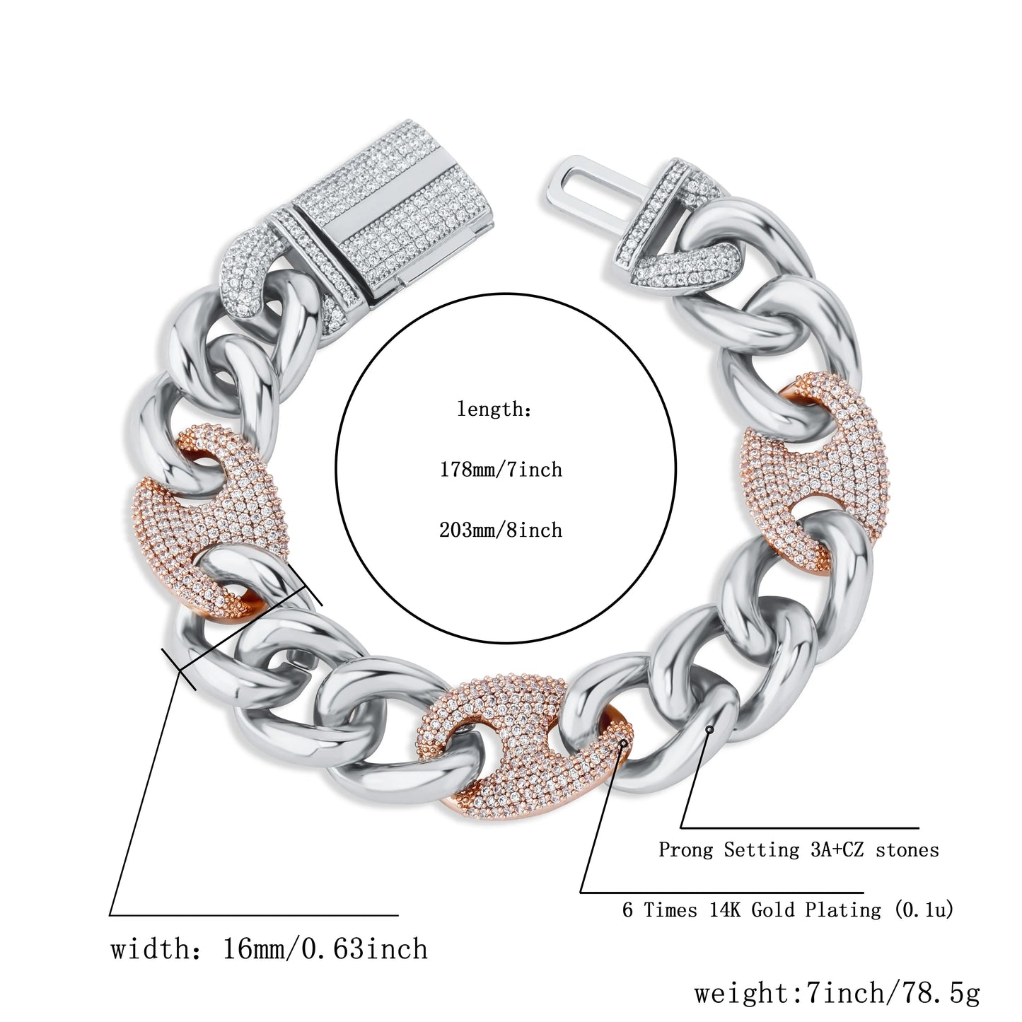 TOPGRILLZ Box Buckle Miami Cuban Chain Iced Out Cubic Zirconia Hip Hop Bracelet
