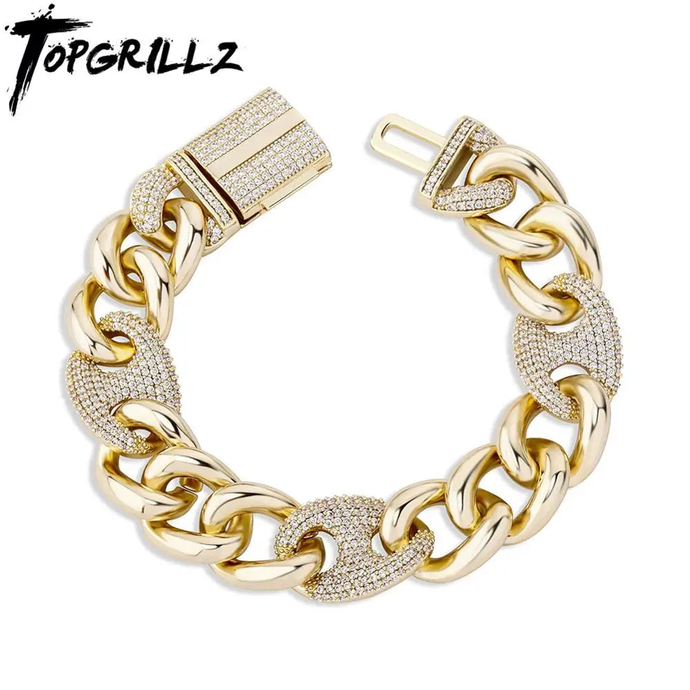 TOPGRILLZ Box Buckle Miami Cuban Chain Iced Out Cubic Zirconia Hip Hop Bracelet