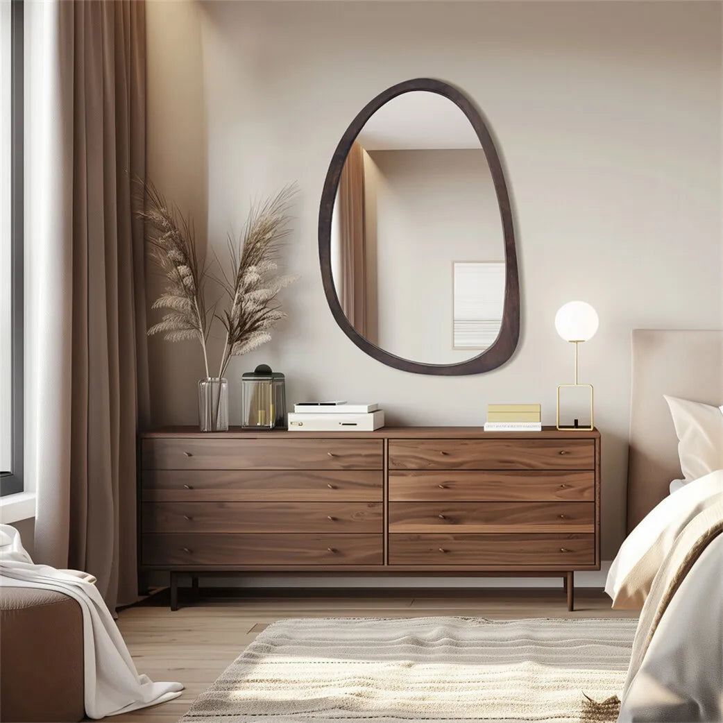 Wall Mirror Decorative Mirror Irregular Industrial Mirror with Black Walnut Wood Frame for Living Room Bedroom Bathroom Entryway