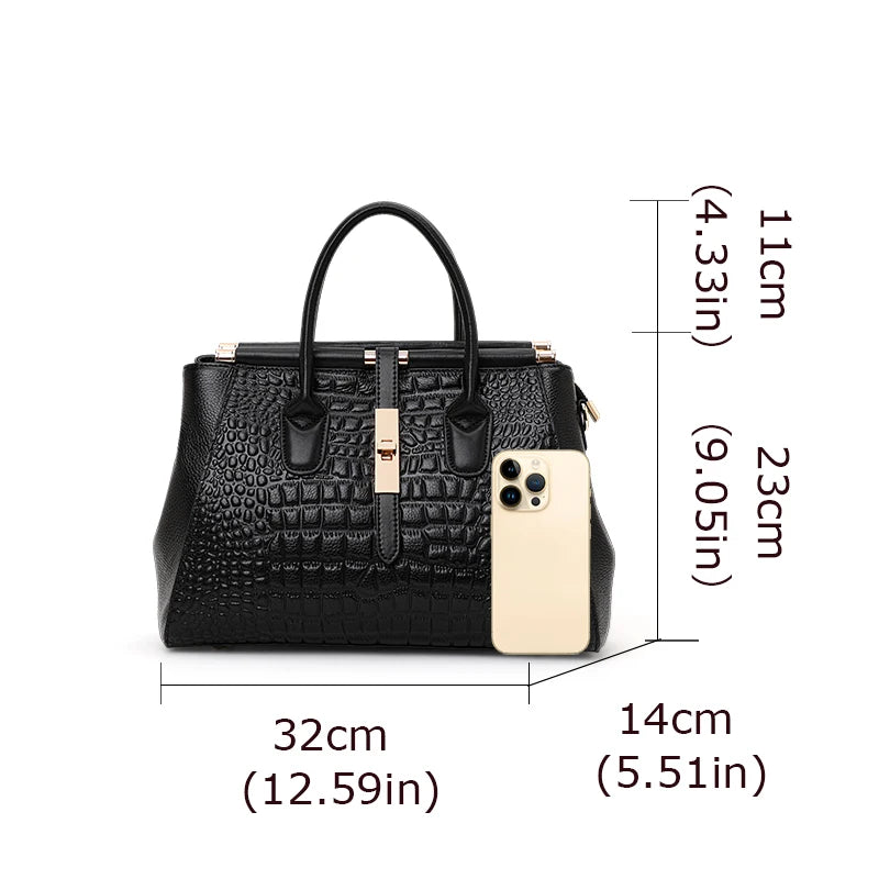 EP.MINGYUANCN Genuine Leather Crocodile Pattern Womens Tote Crossbody Bag LargeCapacity