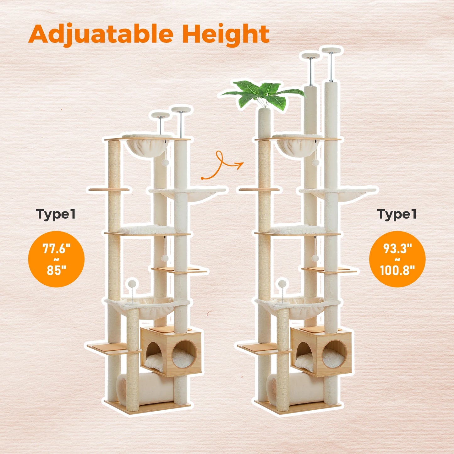 PAWZ Road Adjustable Wooden Cat Tree With Sisal Posts