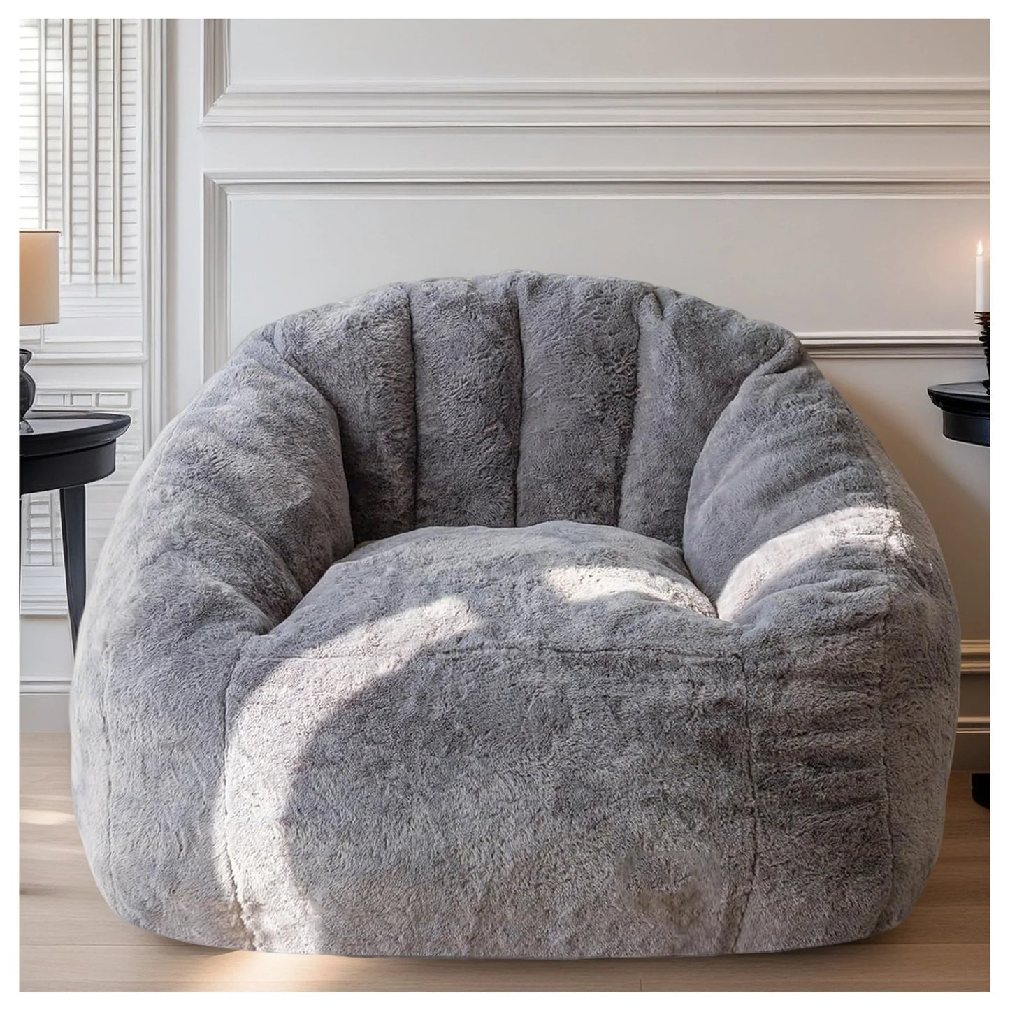 Adult Bean Bag Chair With Rabbit Fur Fabric And Memory Foam Reading Chair