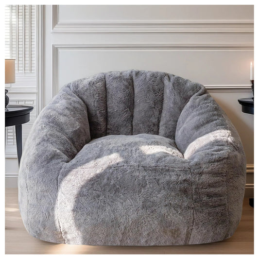 Adult Bean Bag Chair With Rabbit Fur Fabric And Memory Foam Reading Chair