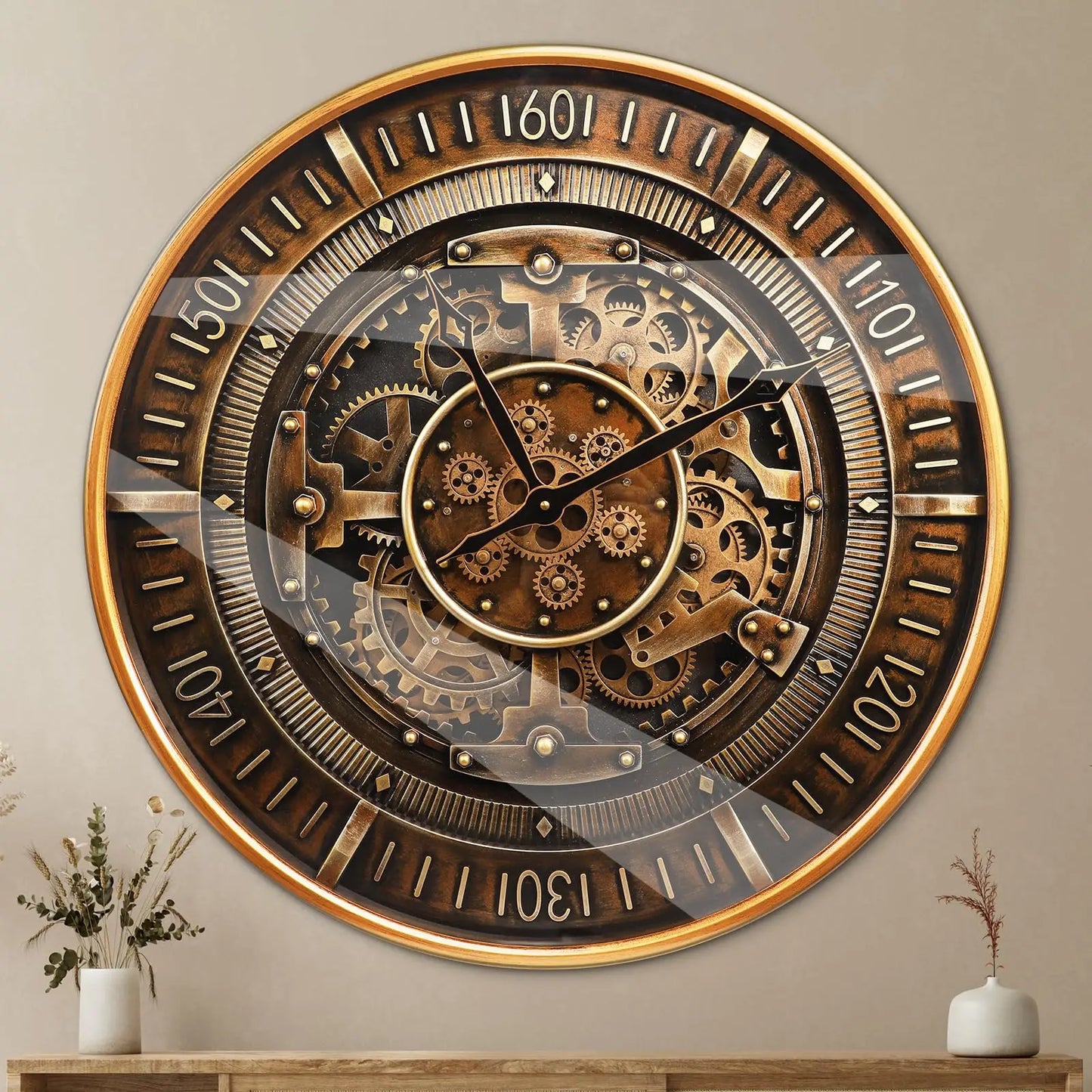Wall Clock With Moving Gears Steampunk Metal Clock Farmhouse Decor