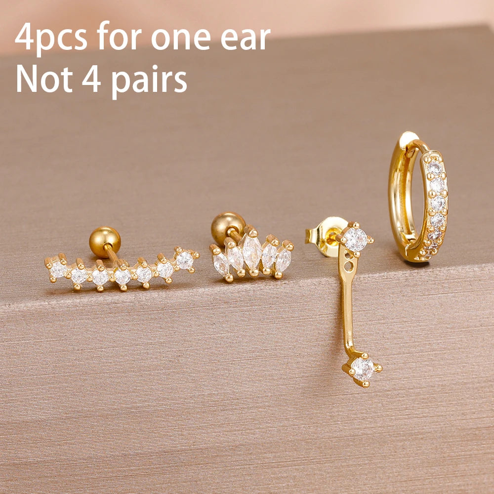 Korean Stainless Steel Zircon Water Drop Earrings Set for Women