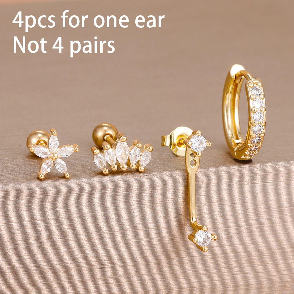 Korean Stainless Steel Zircon Water Drop Earrings Set for Women