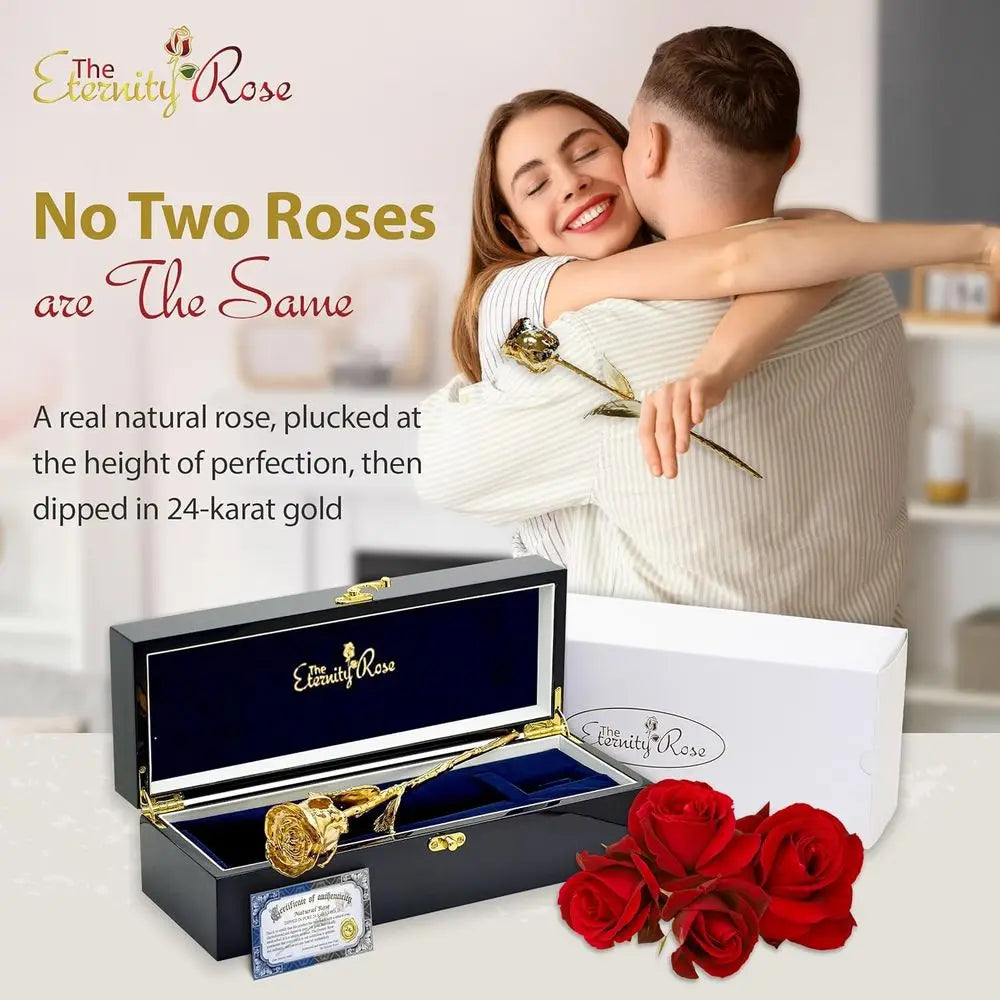 Real 24K Gold Dipped Rose, Wedding & Valentine's Day Gift, Romantic Gold Rose in Black Case, Eternity Flower Gift for Her.