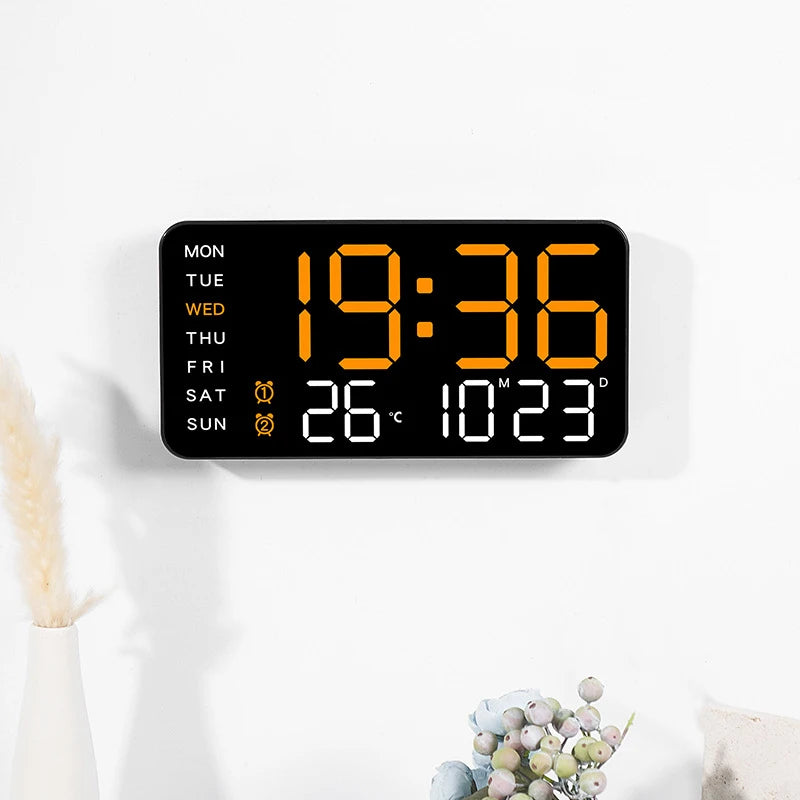 Digital Wall Clock With Temp Date Week Display Remote USB