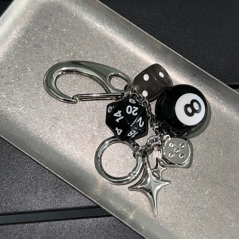 Black 8 Dice Gothic Acrylic Keychain Bag Charm Unisex
