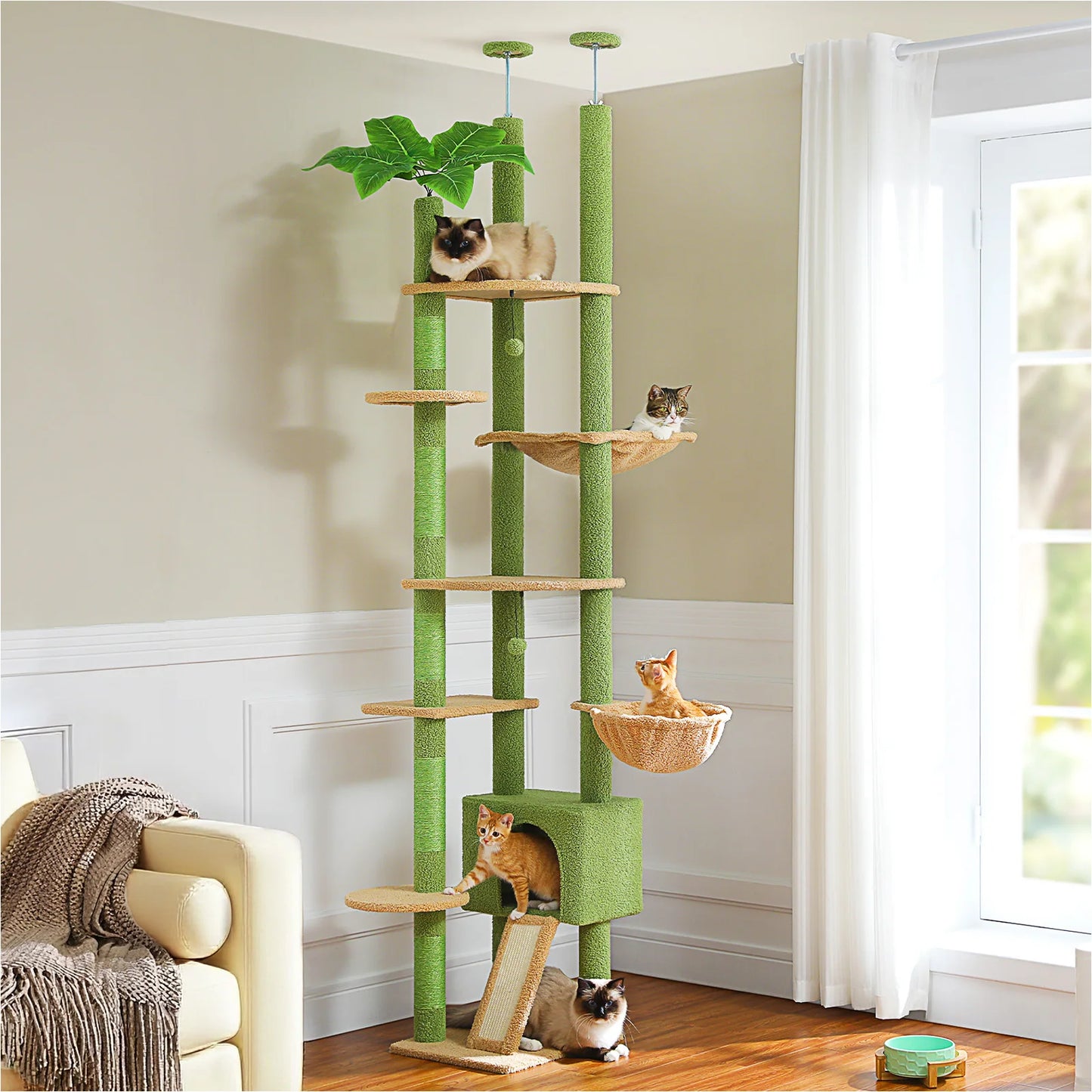 PAWZ Road Adjustable Wooden Cat Tree With Sisal Posts
