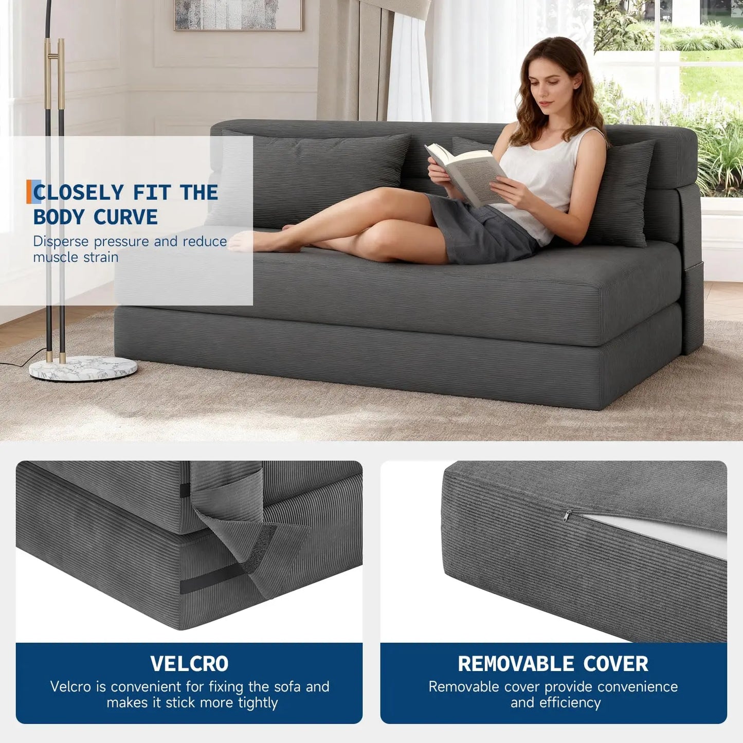 HobbyLane 4 In 1 Folding Sofa Bed Corduroy Loveseat