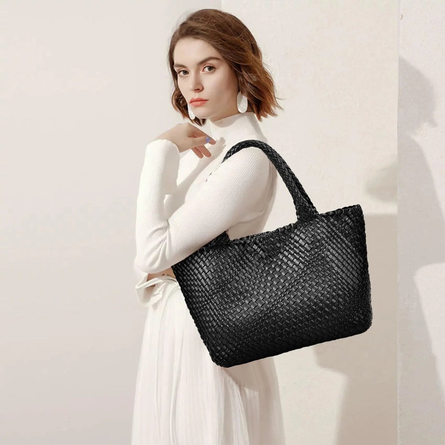 Woven Tote Bag For Women Handmade Soft Braided Purse