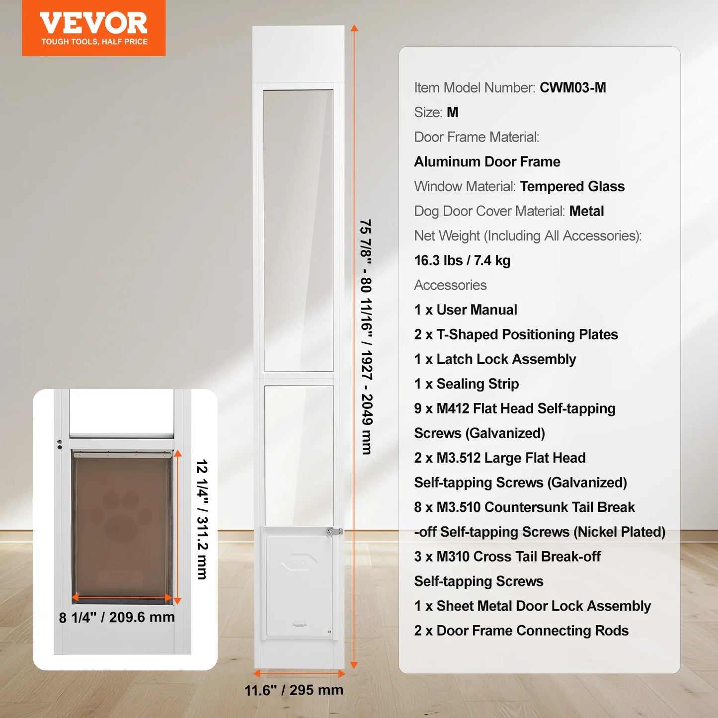Sliding Glass Dog Door With Aluminum Frame And Tempered Glass