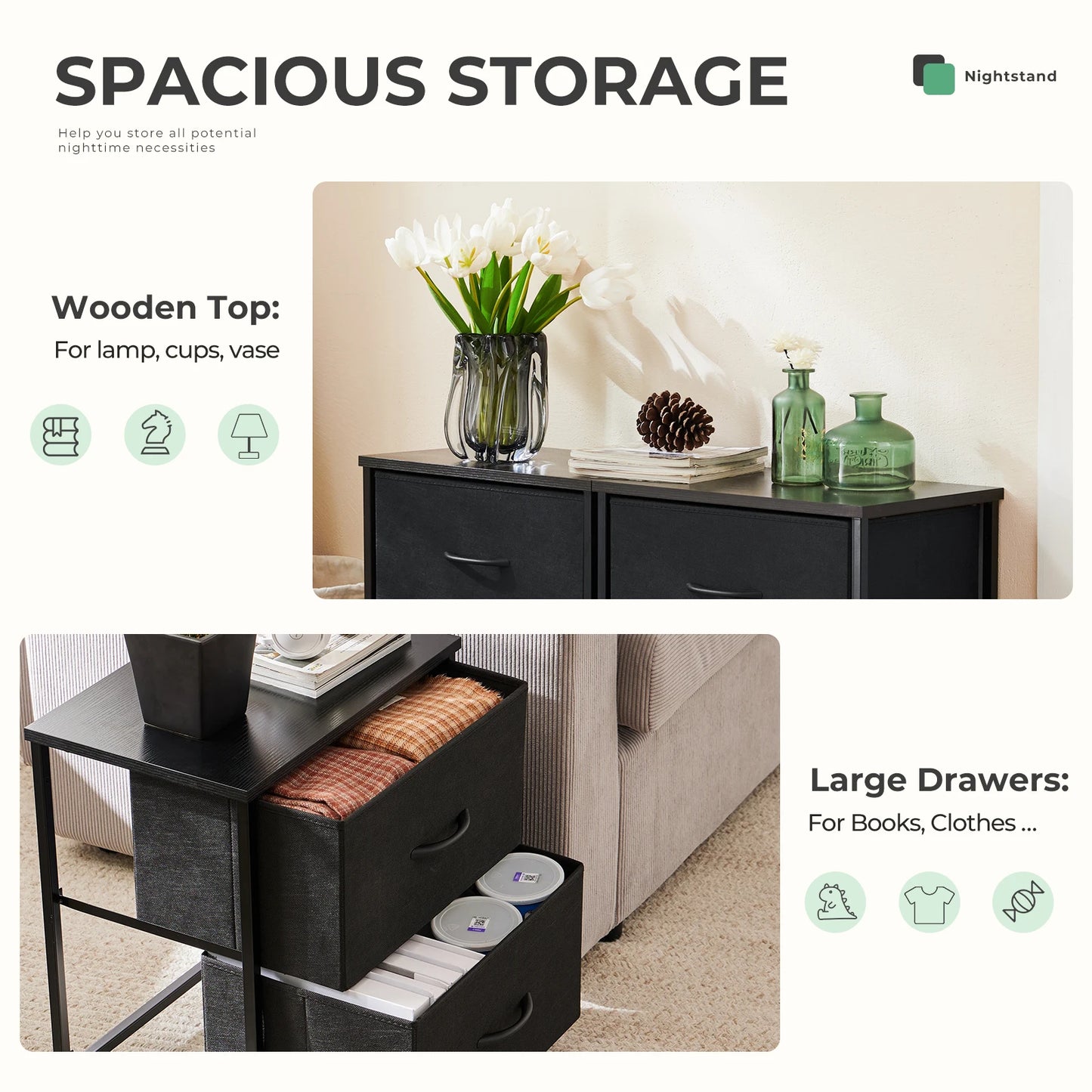 JHK Modern Metal Living Room Storage Cabinet With Fabric Drawers