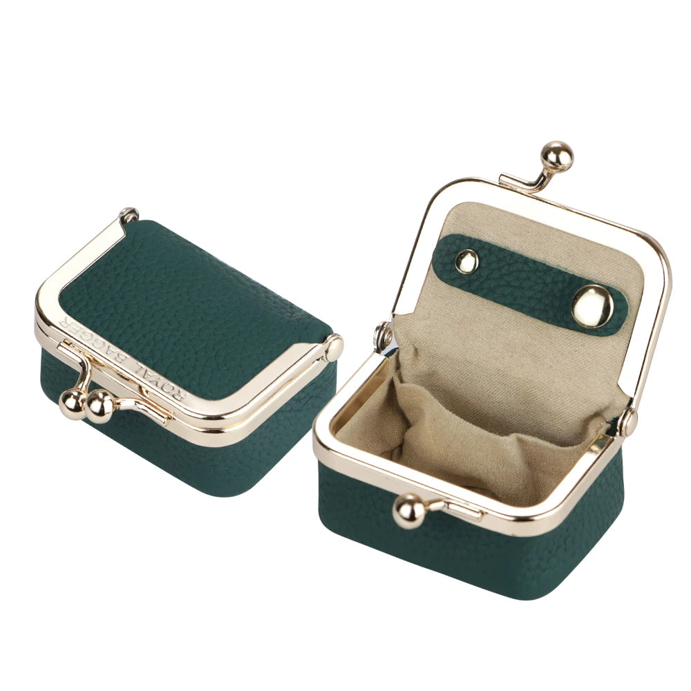 Royal Bagger Genuine Cow Leather Mini Coin Purse Kiss Lock