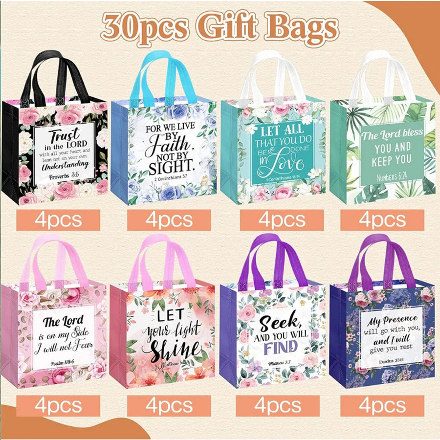 Bible Verse Gift Bags 32 Pack With Handles Nonwoven Christian Baptism Tote