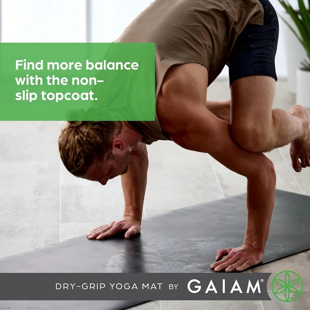Gaiam Dry-Grip Yoga Mat Non-Slip for Standard or Hot Yoga
