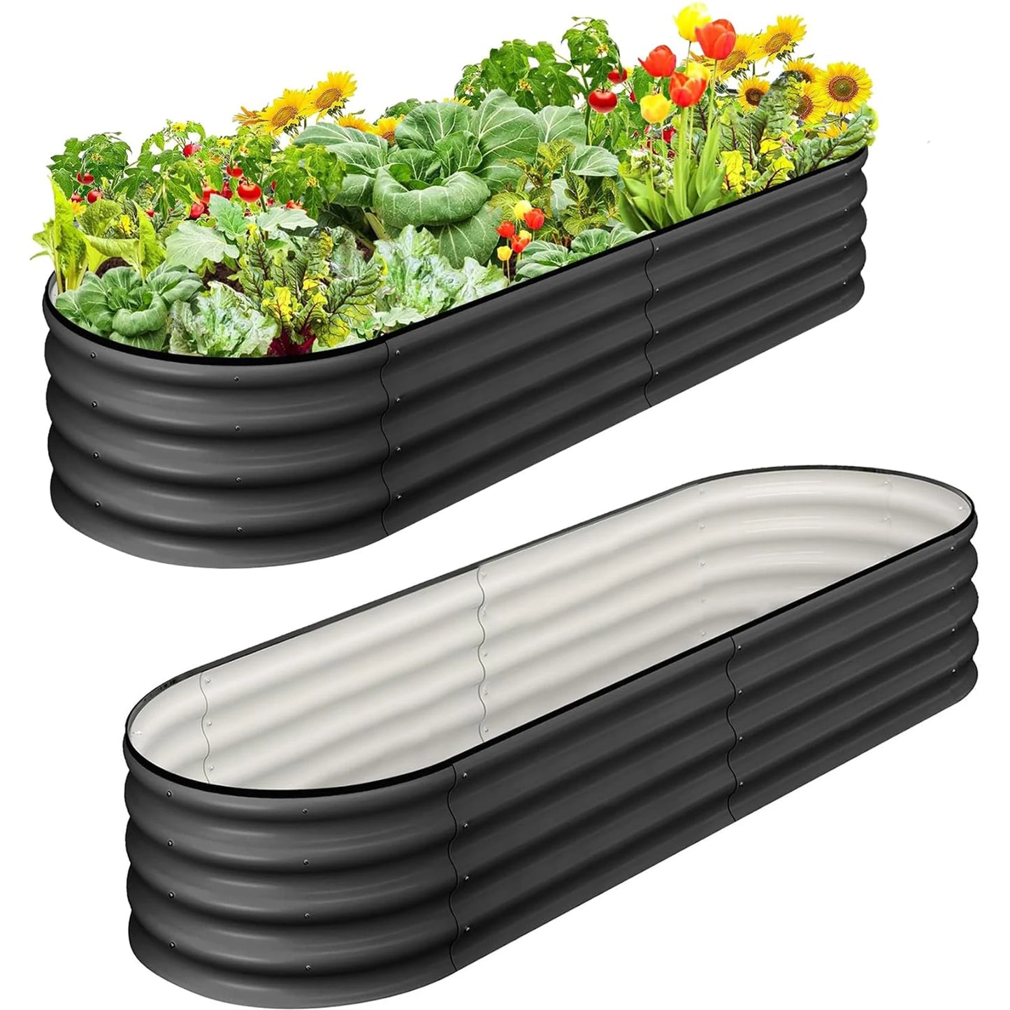 HiMISS 2 Pack Oval Raised Garden Bed Galvanized Metal Planter Box