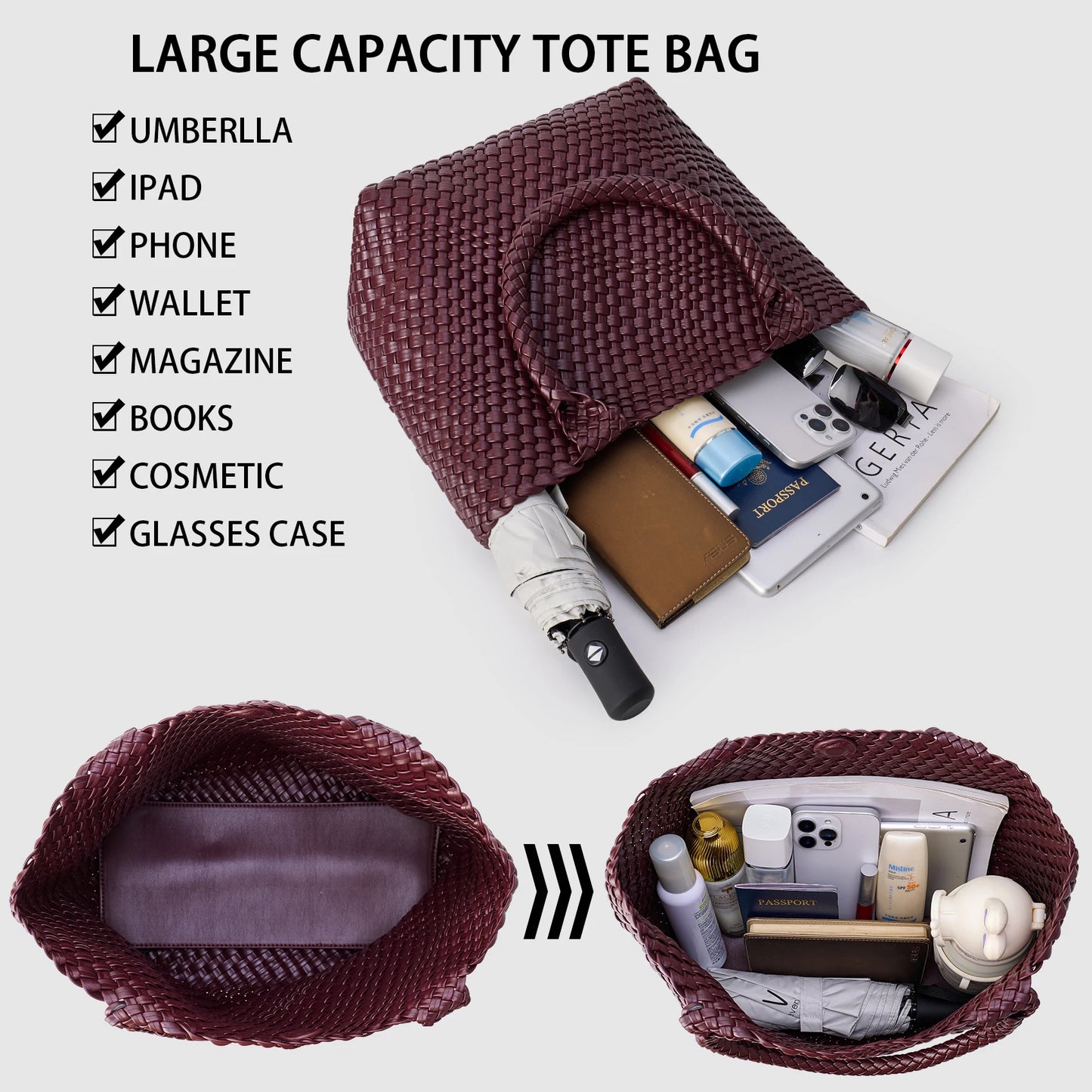 Woven Tote Bag For Women Handmade Soft Braided Purse