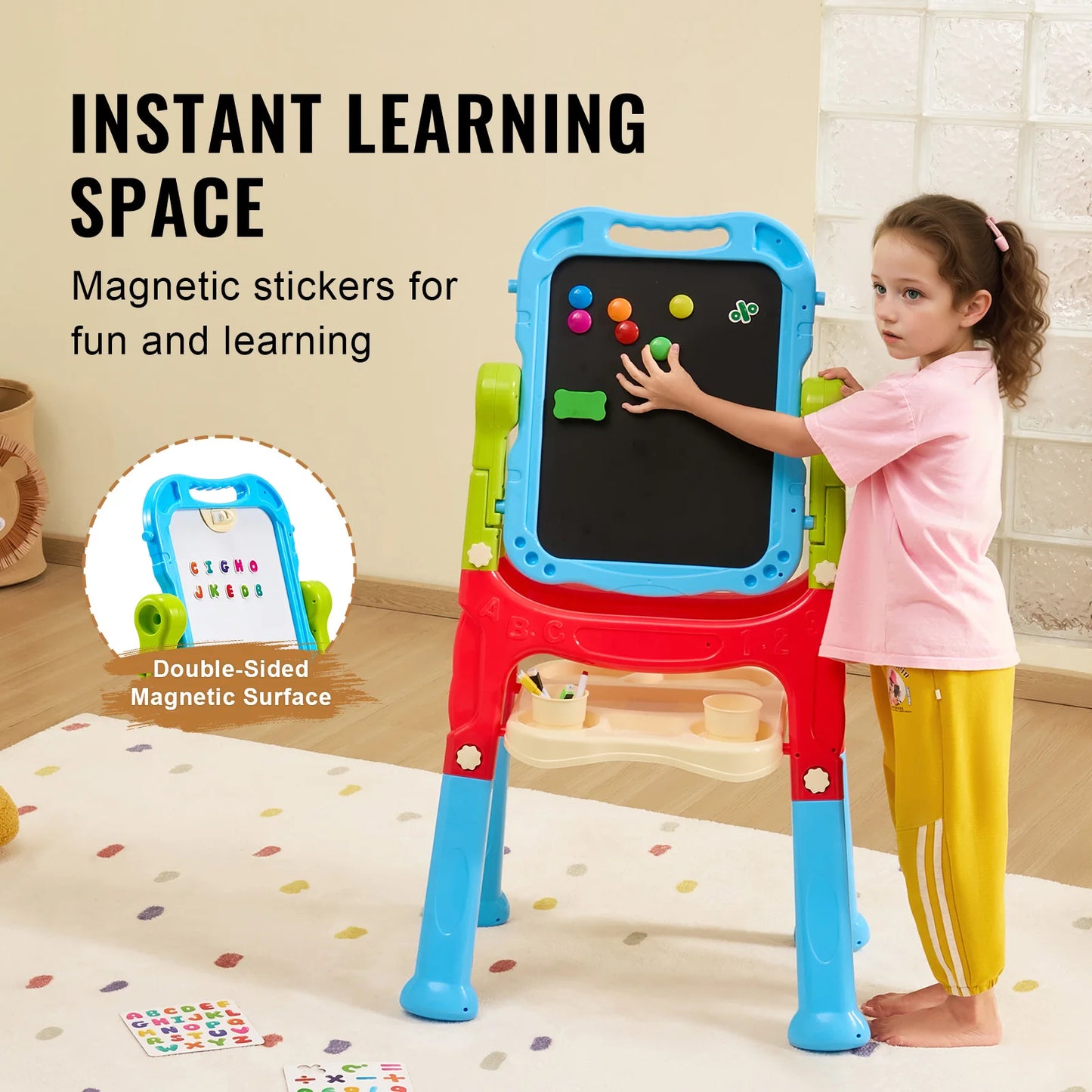 SucceBuy Children Magnetic Drawing Board with Chalkboard Art Easel WordPad Baby Color Graffiti Drawing Toys Gift for Kids Toy