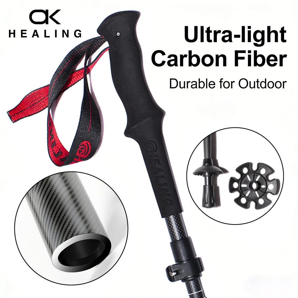 OKHEALING Carbon Fiber Folding Trekking Poles For Hiking and Climbing