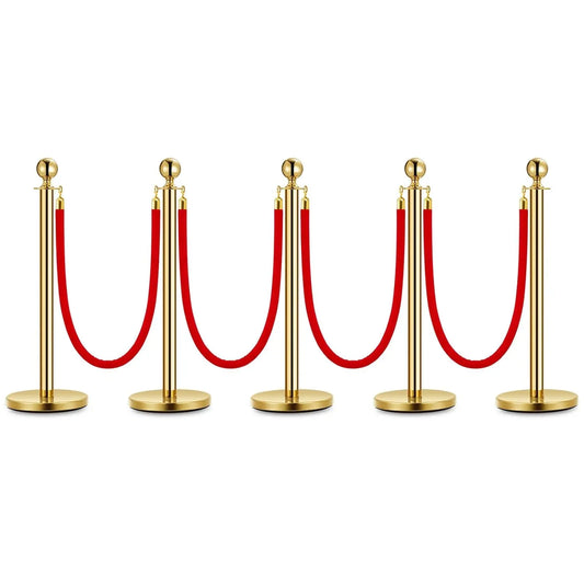 Elegant Gold Stanchion Posts with Luxurious Red Velvet Ropes VIP Queue Poles for Red Carpet Events Weddings and Premieres