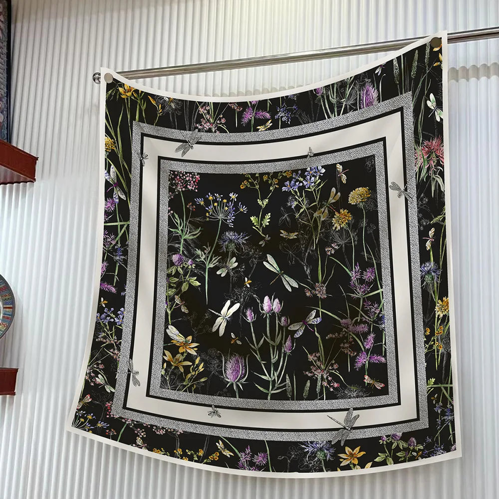Elegant Silk Floral Square Scarf for Women Hijab Shawl Accessory
