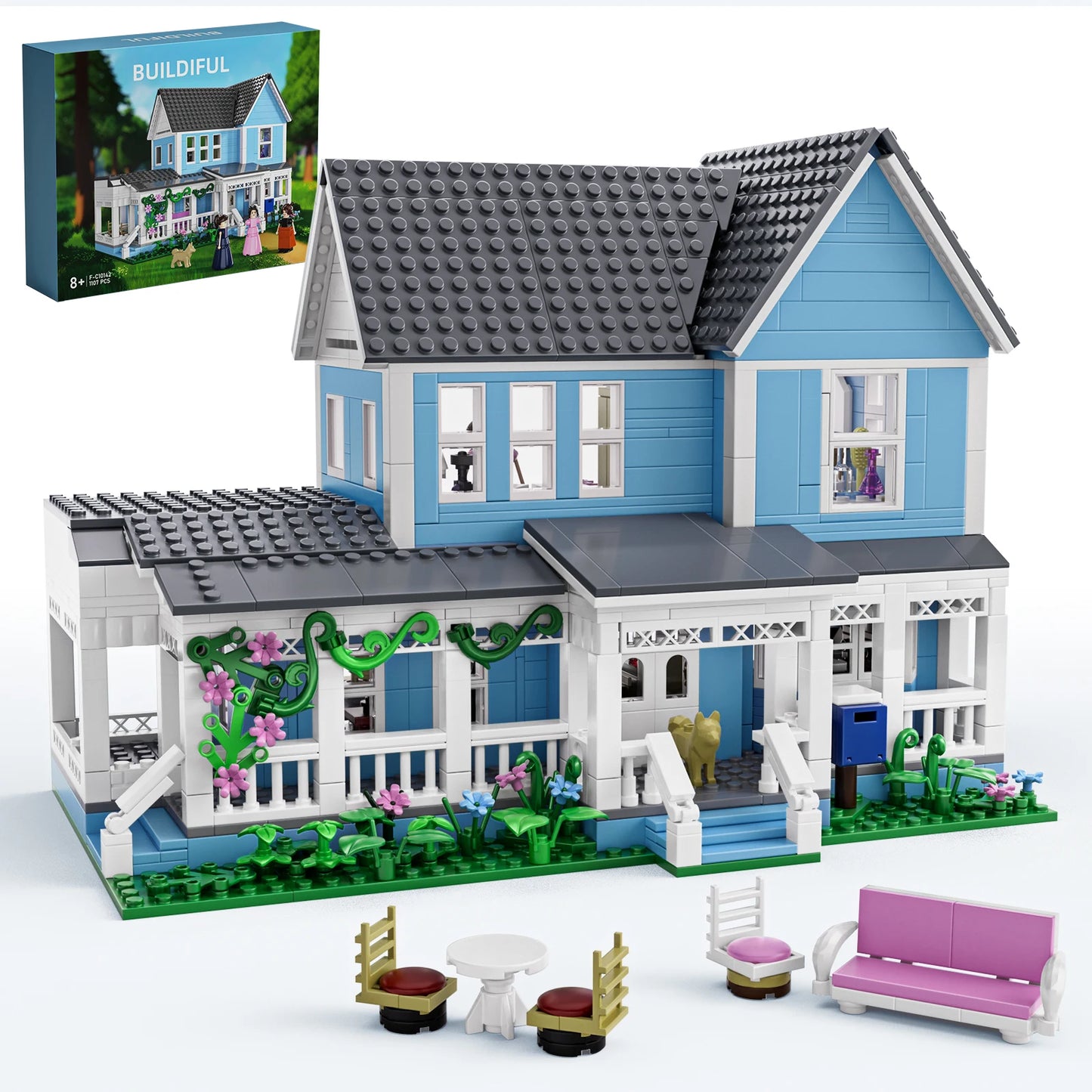 Lorelai Girls Movie House Building Block Girls Blue Palace Model Toys Ideas Hut Set Children Gifts (1107PCS)