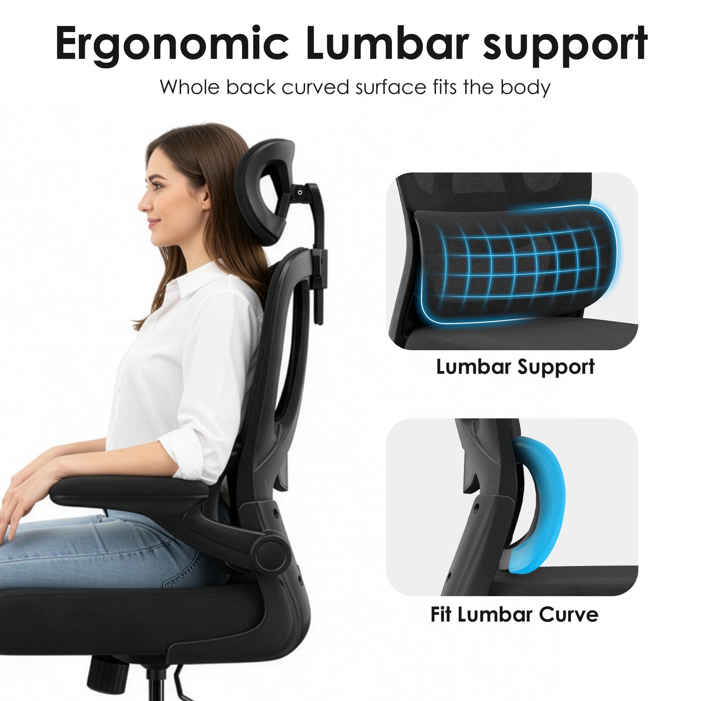 FARINI Ergonomic Office Chair With Headrest Lumbar Support High Back