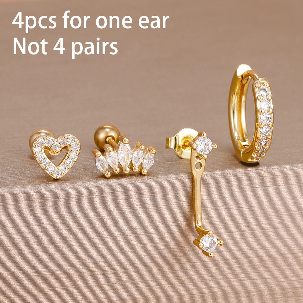 Korean Stainless Steel Zircon Water Drop Earrings Set for Women