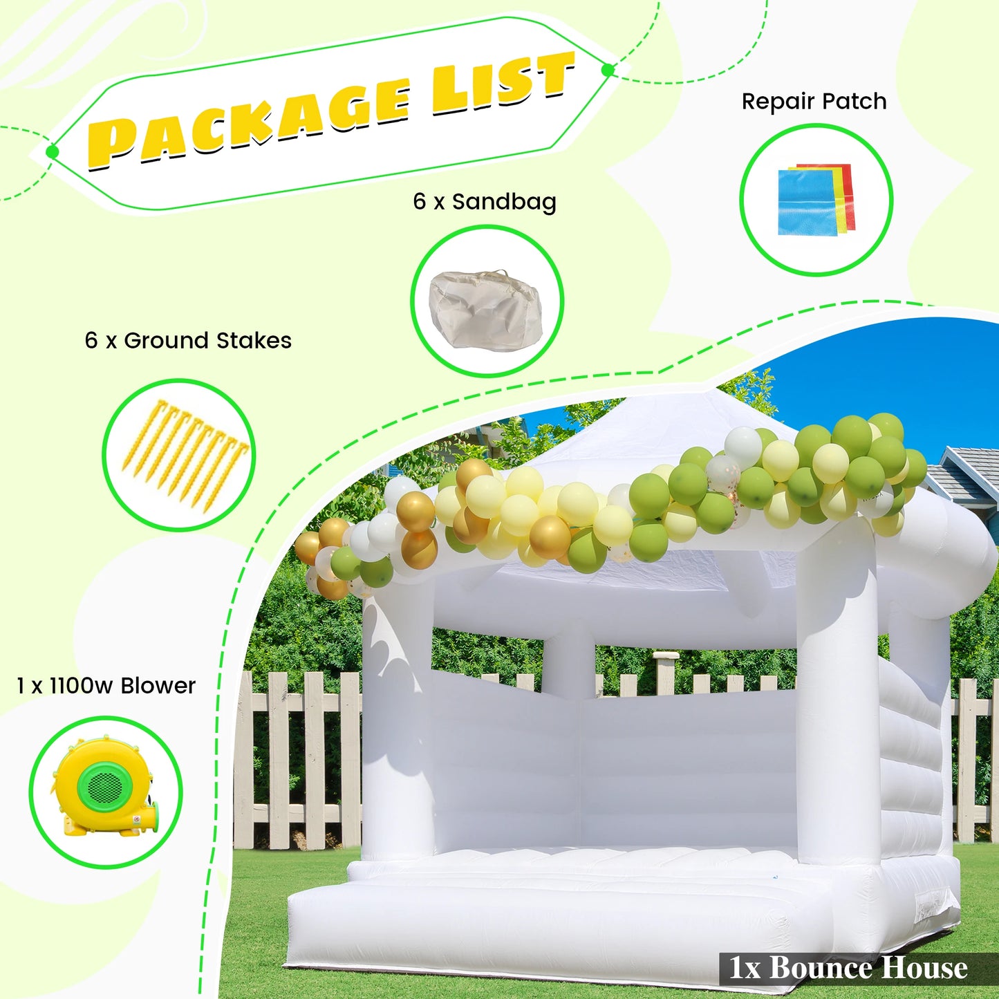 King Inflatable 14ft Commercial White Trampoline Castle For Kids - Durable PVC Build For Safe Play