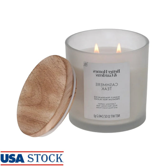 CashmereTeak Scented Candle FrostedGlassJar ParaffinWaxBlend Aromatherapy HomeDecor GiftIdea BurnTime40Hours Decor