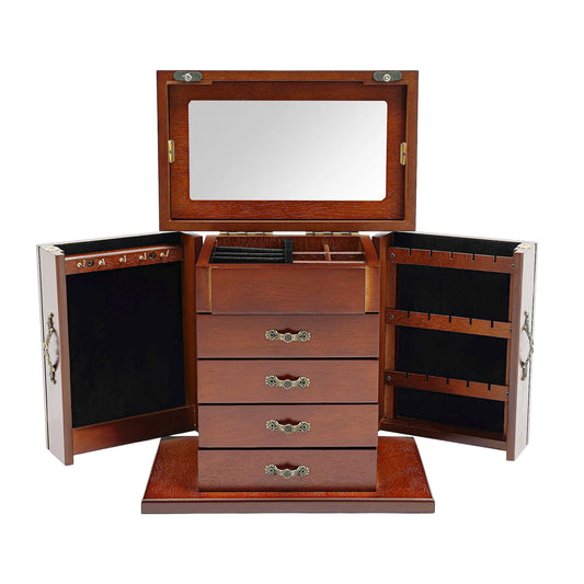 NONECN Five Tier Four Drawer Wooden Jewelry Box With Mirror