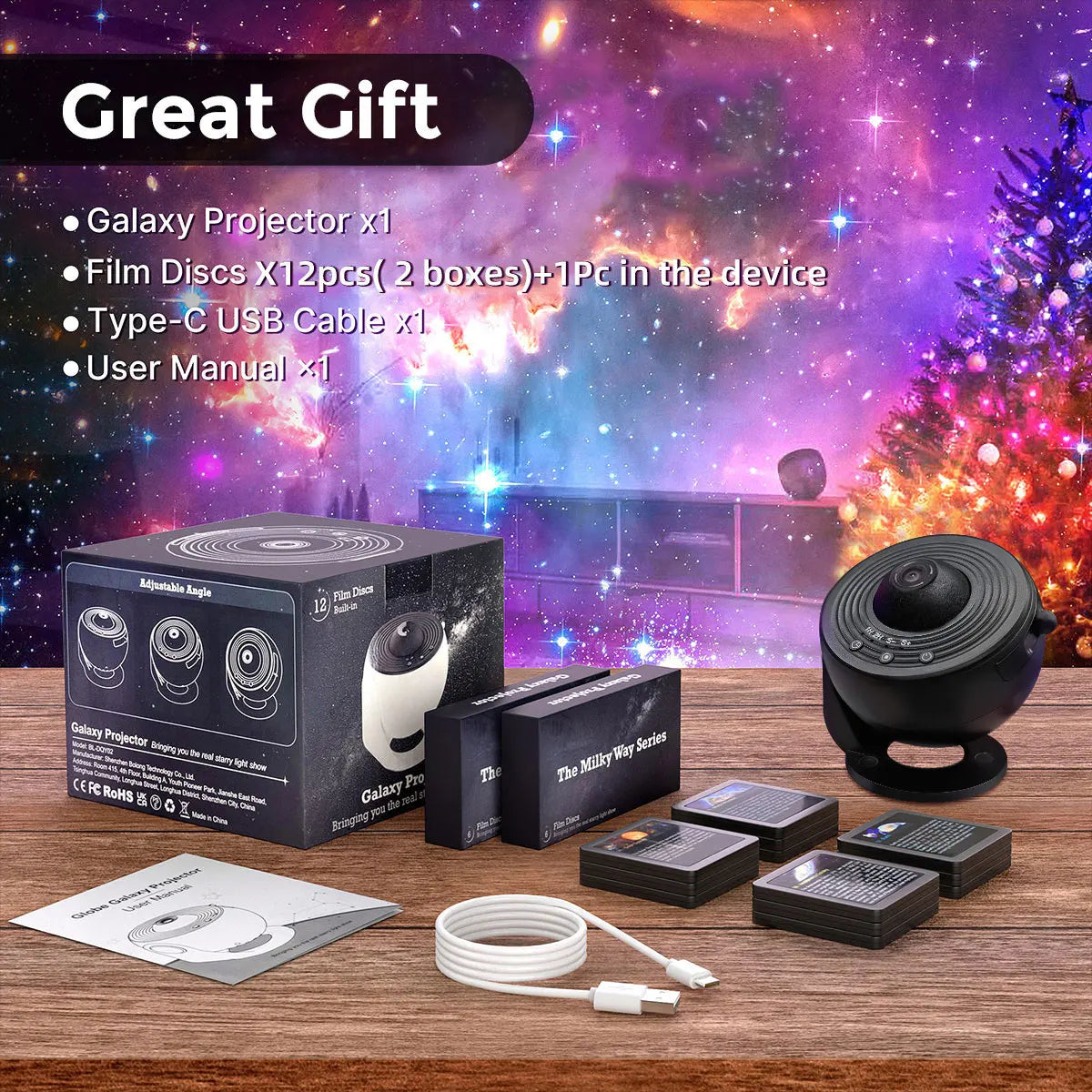 Mexllex 13 In 1 Galaxy Star Projector - 360 Degree Rotation And Half Hour Timer LED Night Light For Kids And Adults