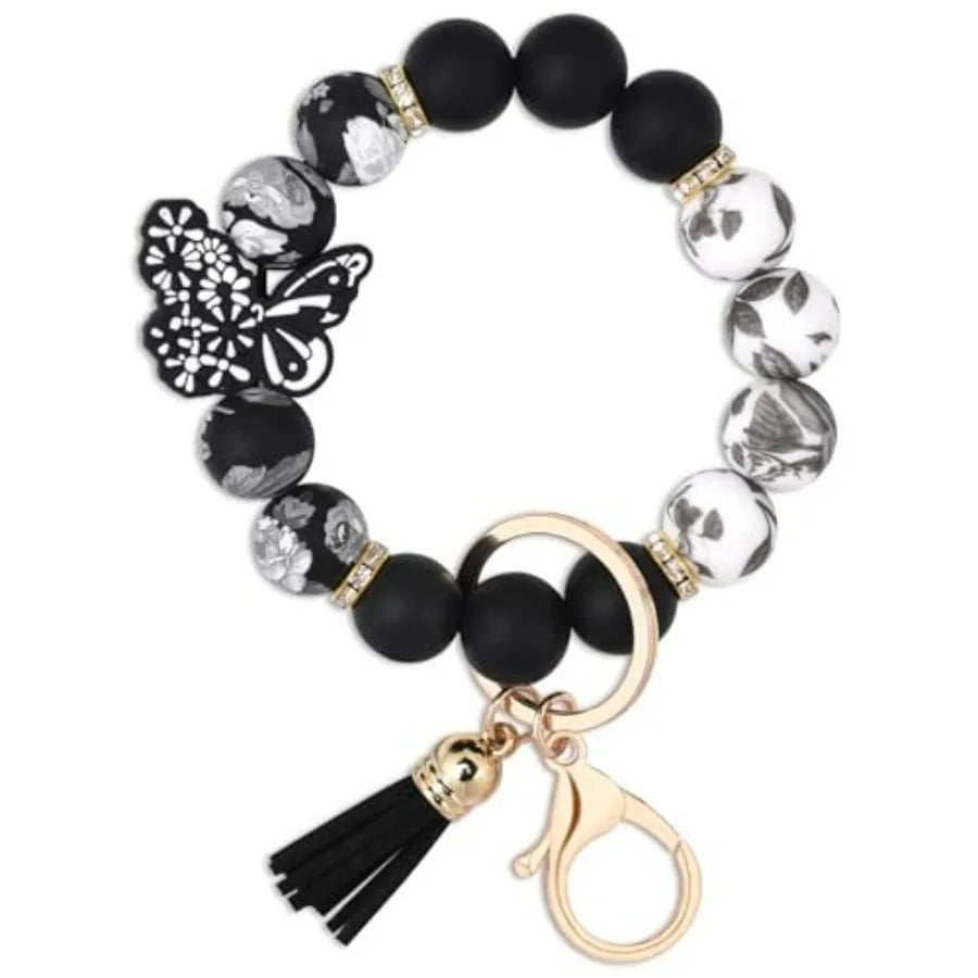 Silicone Beaded Keychain Wristlet For Women And Girls
